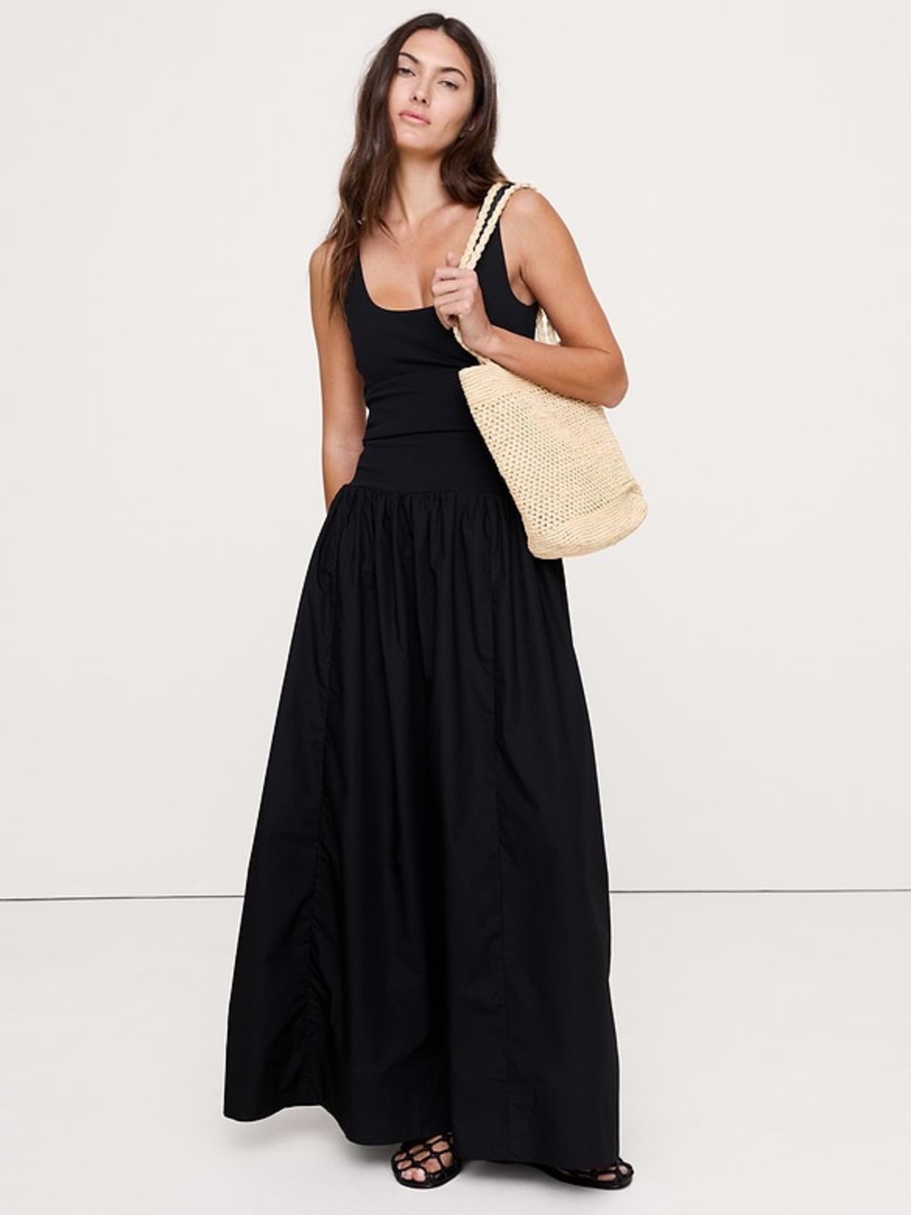 NWT! BANANA REPUBLIC SCULPTED-STRETCH + COTTON POPLIN MAXI DRESS - SIZE XS ๐ง - Picture 2 of 6